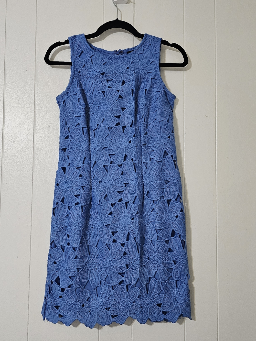 Ann Taylor Petite Blue Floral Lace Dress 00P Sleeveless Shift Lined
